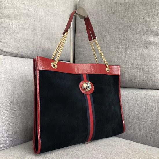 Gucci Large Tote with Tiger Head in Black Suede