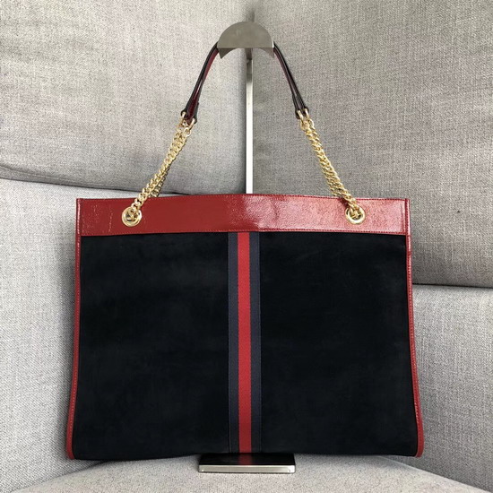 Gucci Large Tote with Tiger Head in Black Suede