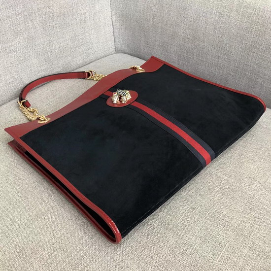 Gucci Large Tote with Tiger Head in Black Suede