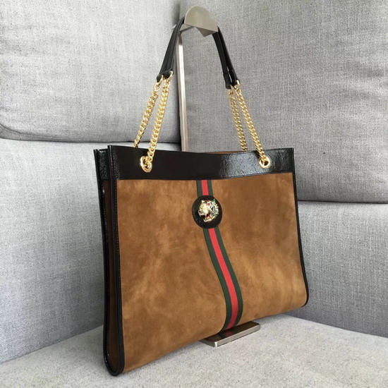 Gucci Large Tote with Tiger Head in Brown Suede