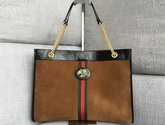 Gucci Large Tote with Tiger Head in Brown Suede