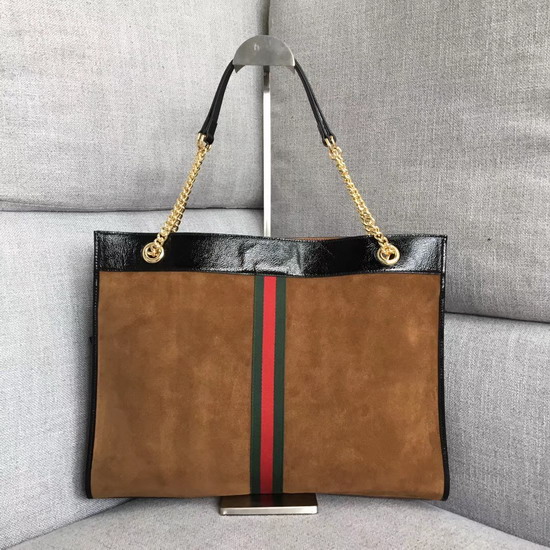 Gucci Large Tote with Tiger Head in Brown Suede