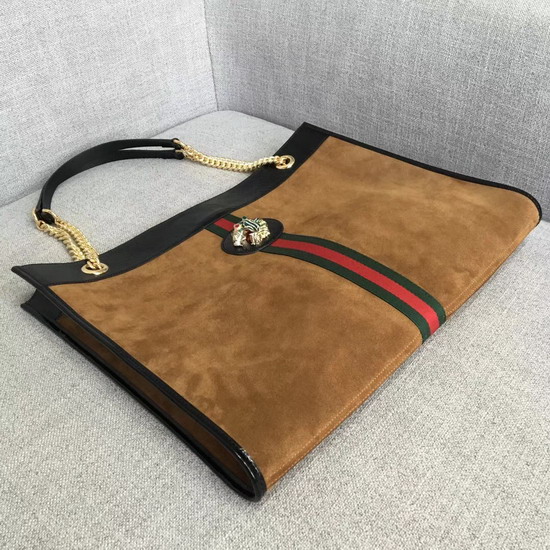 Gucci Large Tote with Tiger Head in Brown Suede