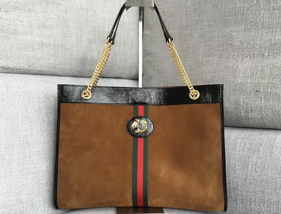 Gucci Large Tote with Tiger Head in Brown Suede