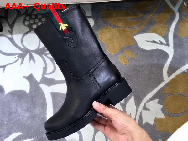 Gucci Leather Ankle Boot in Black Calfskin with Embroidered Bee Replica