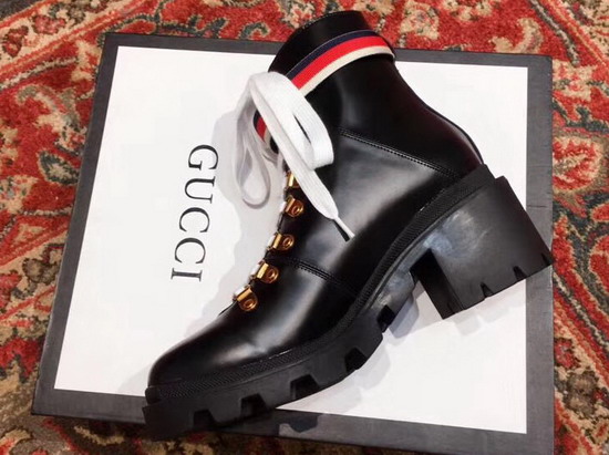 Gucci Leather Ankle Boot in Black with Web Ankle Strap