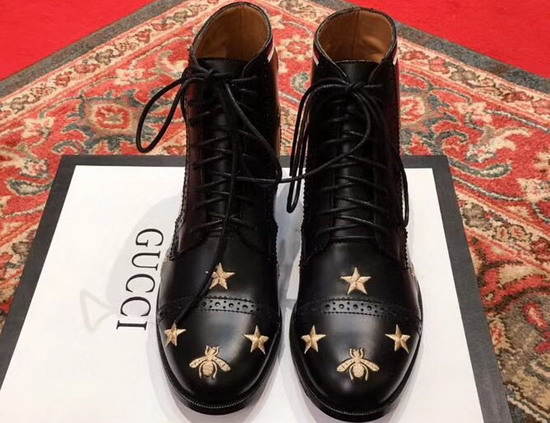 Gucci Leather Ankle Boot with Embroidered Bees Black