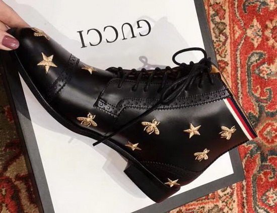 Gucci Leather Ankle Boot with Embroidered Bees Black