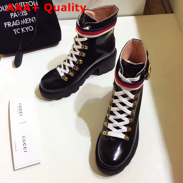 Gucci Leather Ankle Boot with Sylvie Web Black Leather Replica