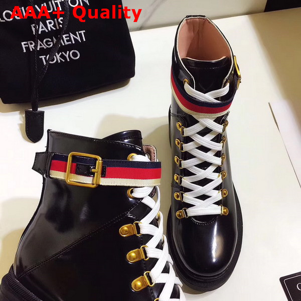 Gucci Leather Ankle Boot with Sylvie Web Black Leather Replica