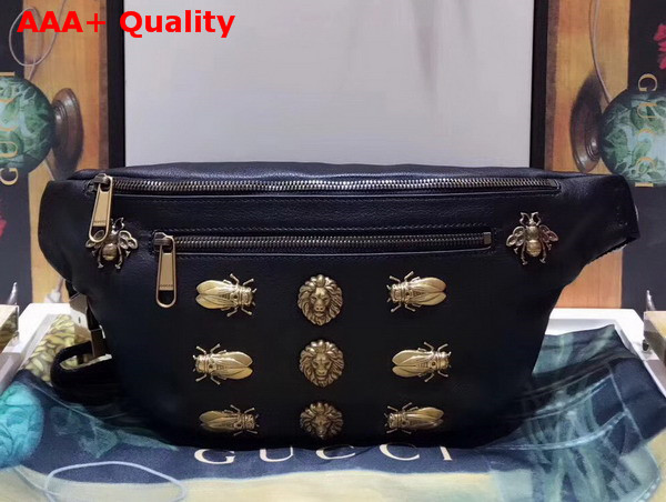 Gucci Leather Belt Bag with Animal Studs Black Calf Leather 484683 Replica