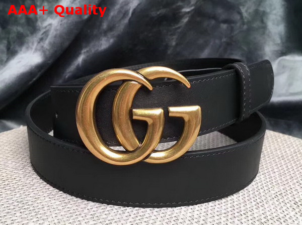 Gucci Leather Belt Leather with Double G Buckle Black Calfskin Replica