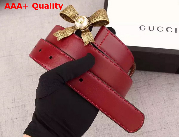 Gucci Leather Belt With Metal Bow Red Leather Replica