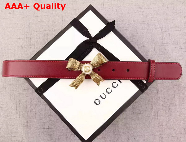 Gucci Leather Belt With Metal Bow Red Leather Replica