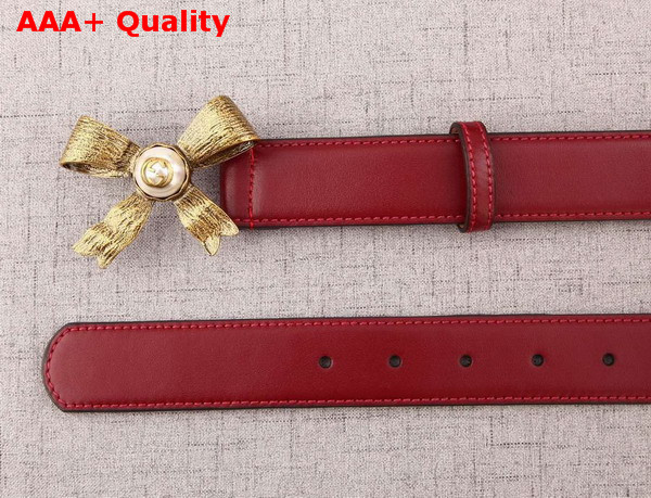 Gucci Leather Belt With Metal Bow Red Leather Replica