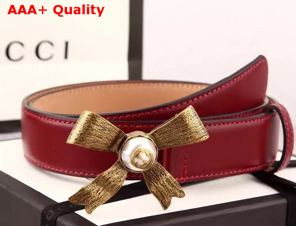 Gucci Leather Belt With Metal Bow Red Leather Replica