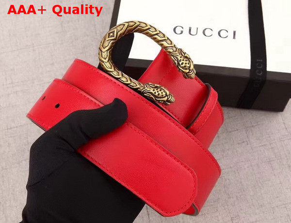 Gucci Leather Belt With Tiger Head Spur Buckle Red Leather Replica