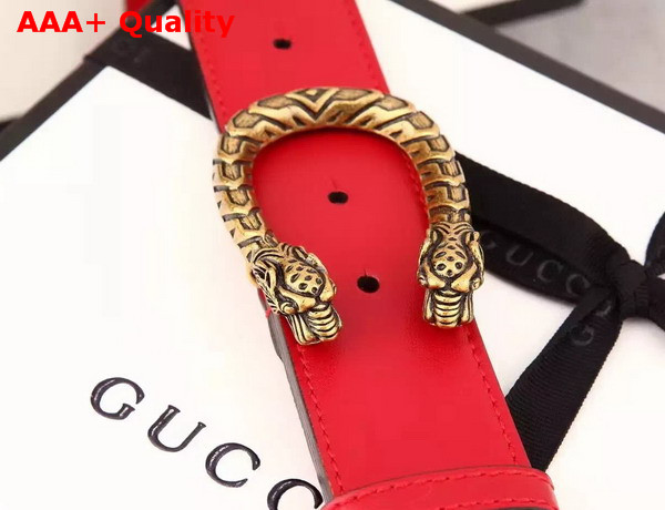 Gucci Leather Belt With Tiger Head Spur Buckle Red Leather Replica