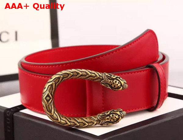 Gucci Leather Belt With Tiger Head Spur Buckle Red Leather Replica