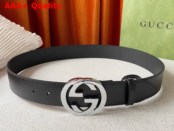 Gucci Leather Belt in Black with Shiny Interlocking G Buckle Replica