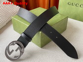 Gucci Leather Belt in Black with Shiny Interlocking G Buckle Replica