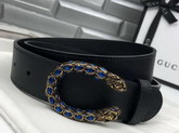 Gucci Leather Belt with Crystal Dionysus Buckle Black Leather 432142