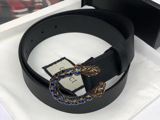 Gucci Leather Belt with Crystal Dionysus Buckle Black Leather 432142