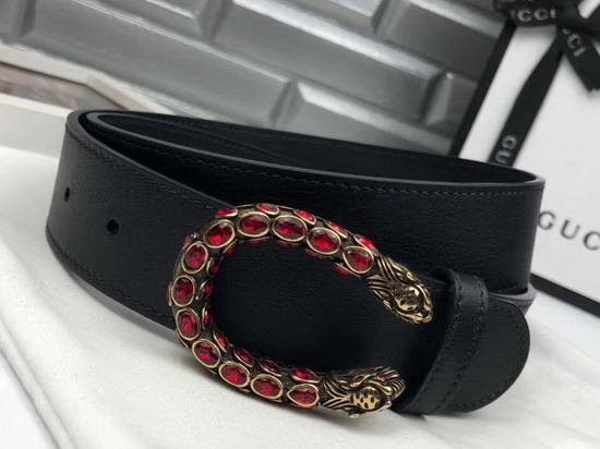 Gucci Leather Belt with Crystal Dionysus Buckle Black Leather 432142