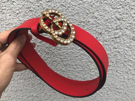 Gucci Leather Belt with Crystal Double G Buckle Red Leather