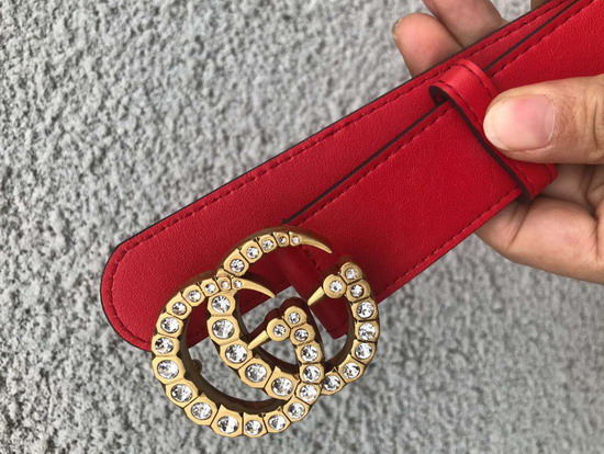 Gucci Leather Belt with Crystal Double G Buckle Red Leather