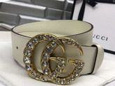 Gucci Leather Belt with Crystal Double G Buckle White Leather