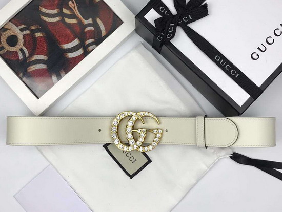 Gucci Leather Belt with Crystal Double G Buckle White Leather