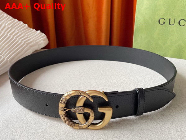 Gucci Leather Belt with Double G Buckle with Snake Black 458949 Replica