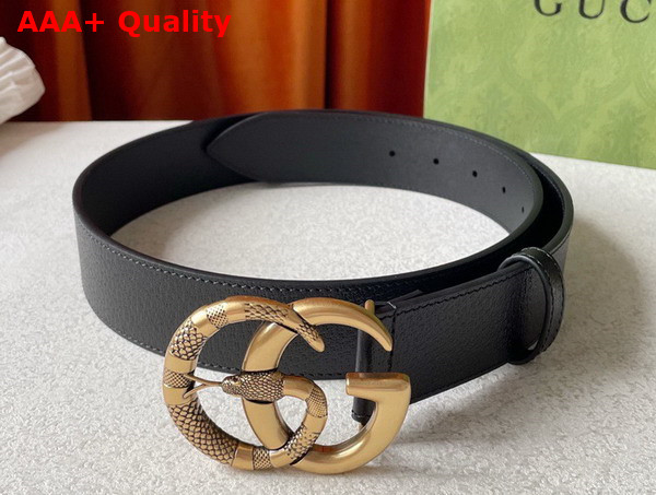 Gucci Leather Belt with Double G Buckle with Snake Black 458949 Replica