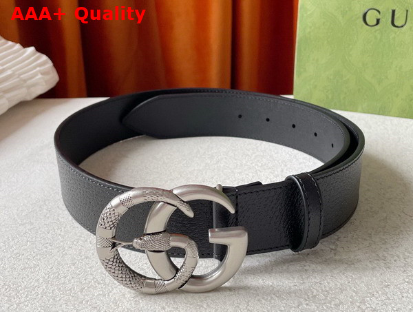 Gucci Leather Belt with Double G Buckle with Snake Black 458949 Replica