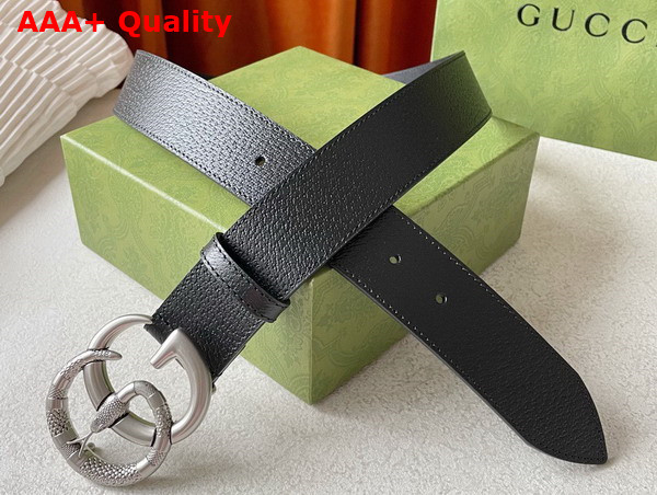 Gucci Leather Belt with Double G Buckle with Snake Black 458949 Replica