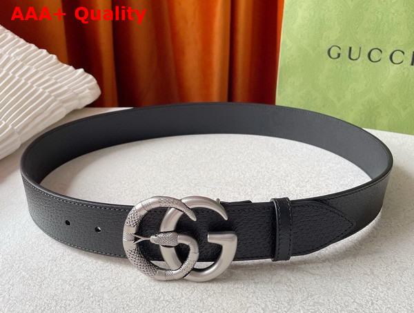 Gucci Leather Belt with Double G Buckle with Snake Black 458949 Replica