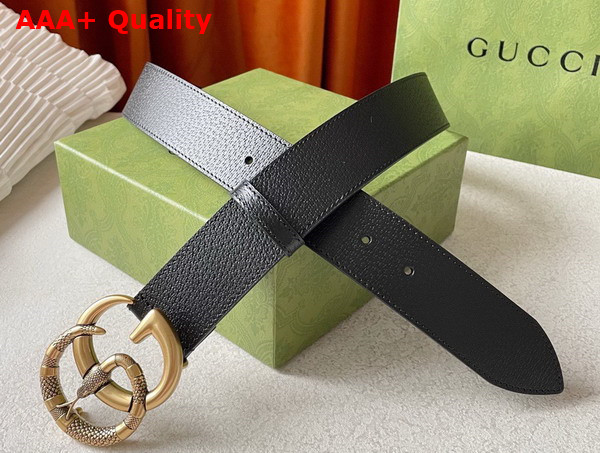 Gucci Leather Belt with Double G Buckle with Snake Black 458949 Replica