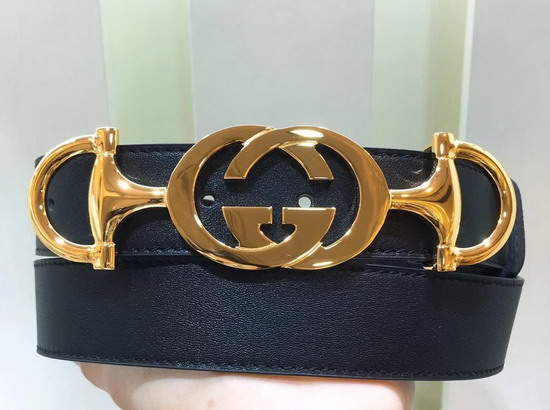 Gucci Leather Belt with Interlocking G Horsebit Buckle Black Leather