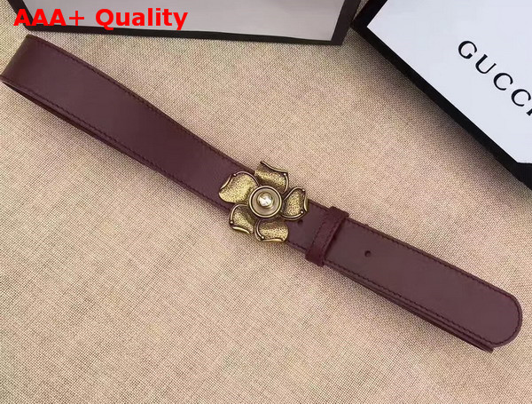 Gucci Leather Belt with Metal Flower Bordeaux Leather Replica