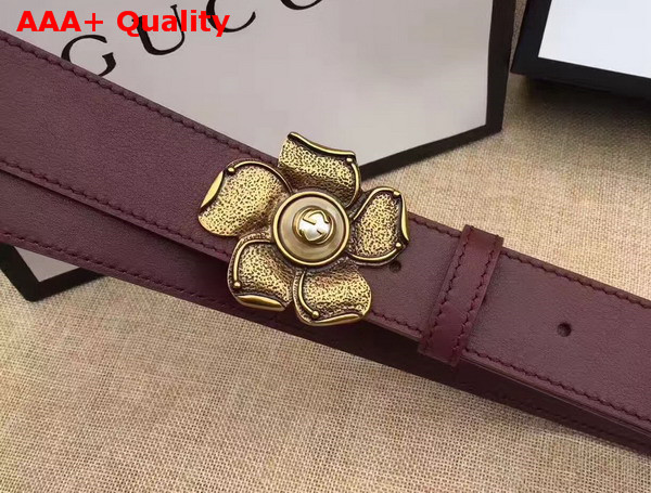 Gucci Leather Belt with Metal Flower Bordeaux Leather Replica