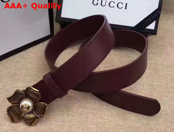 Gucci Leather Belt with Metal Flower Bordeaux Leather Replica