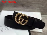 Gucci Leather Belt with Pearl Double G Buckle Black Replica