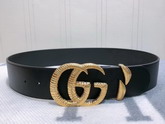 Gucci Leather Belt with Snake Effect Double G Buckle Black Leather 563696