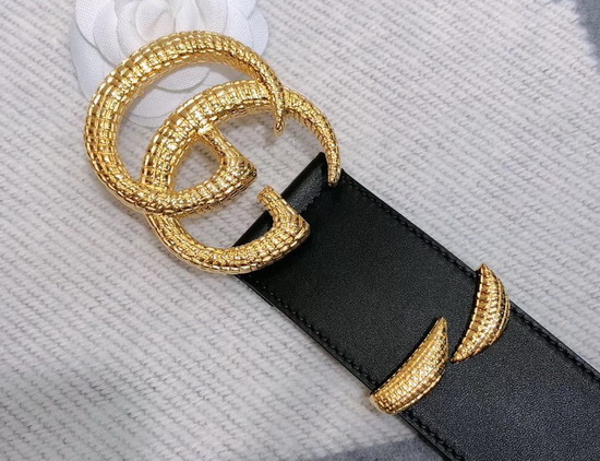 Gucci Leather Belt with Snake Effect Double G Buckle Black Leather 563696