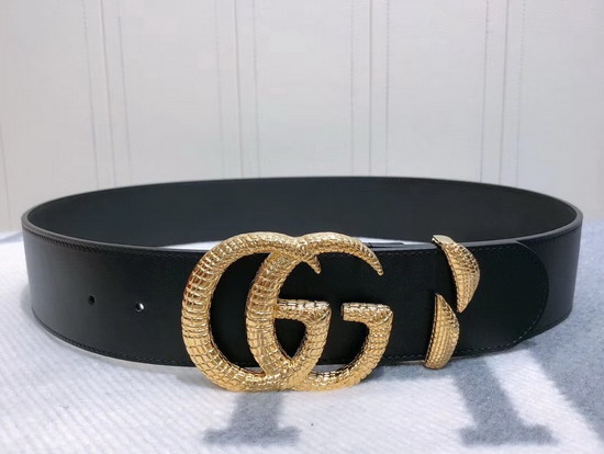 Gucci Leather Belt with Snake Effect Double G Buckle Black Leather 563696