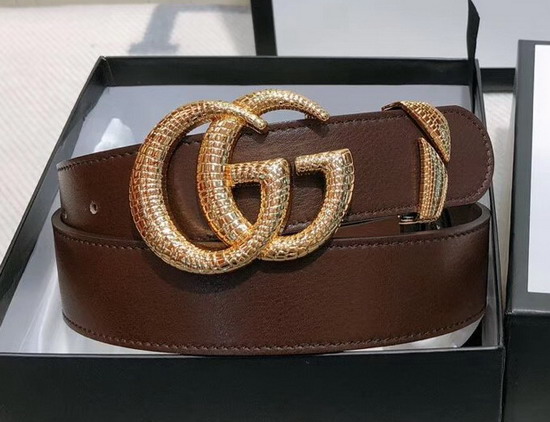 Gucci Leather Belt with Snake Effect Double G Buckle Burgundy Leather 563696