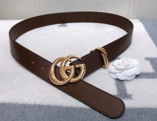 Gucci Leather Belt with Snake Effect Double G Buckle Burgundy Leather 563696