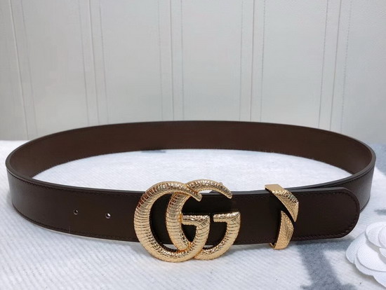 Gucci Leather Belt with Snake Effect Double G Buckle Burgundy Leather 563696