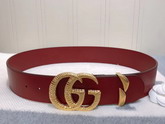 Gucci Leather Belt with Snake Effect Double G Buckle Dark Red Leather 563696